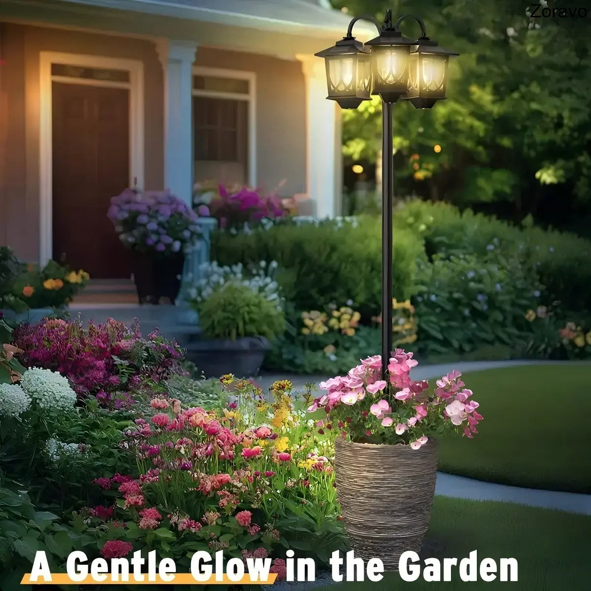 3-Head Solar Lamp Post Light Waterproof 60LM Outdoor Garden Pathway De ...